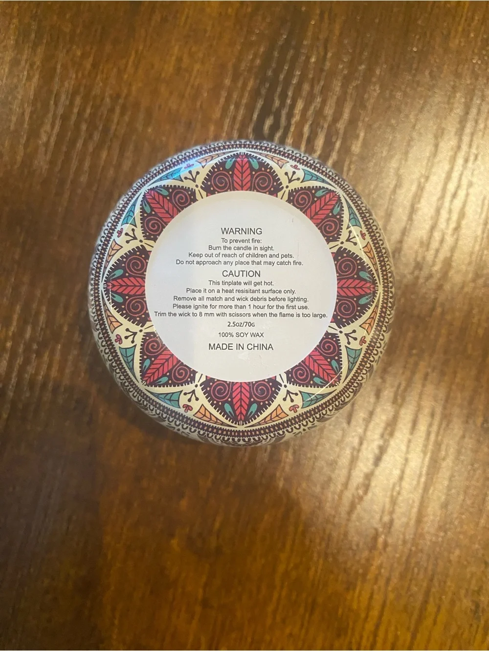 Source Unknown Multicolor Mandala 100% Soy Candle in a Cute Little Tin.